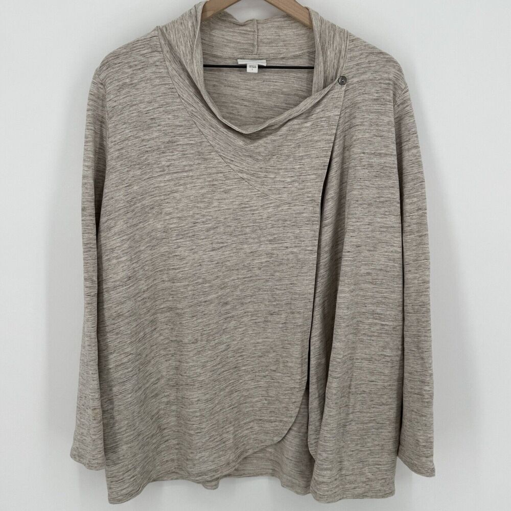 J. Jill Cocoon Top Shirt Women Size Large Pure Jill  Tan Heathered Wrap Front
